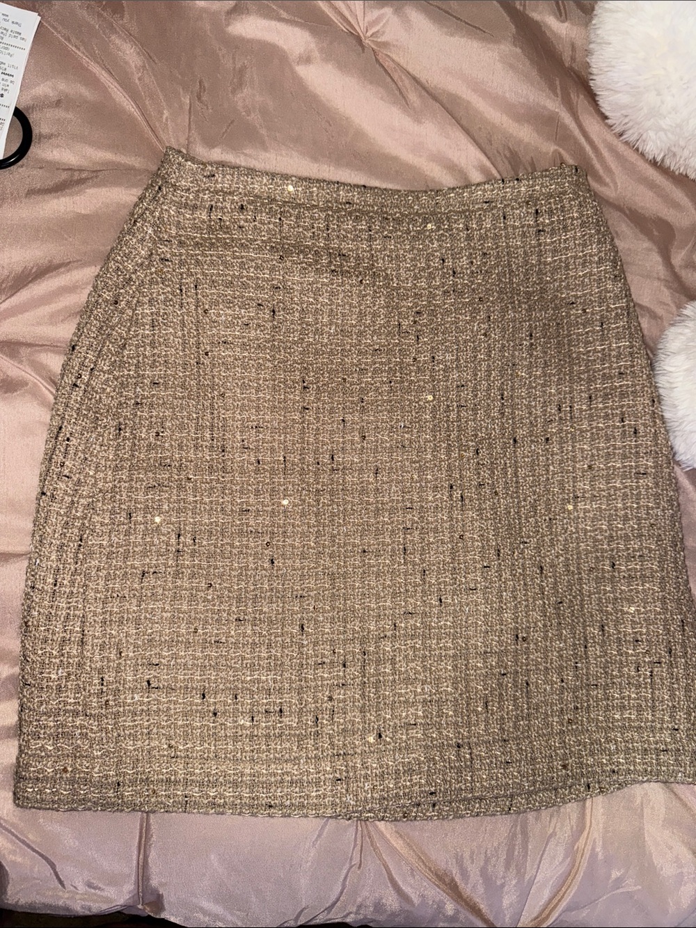 Vince Camuto Beige Tweed Mini Skirt with Metallic Threads